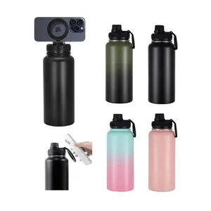 32 oz Portable Stainless Steel Sports Water Bottle Tumbler - Double Wall Insulated, Universal Magnetic Phone Holder, Lightweight Stylish Drinkware for Gym, Outdoor Use