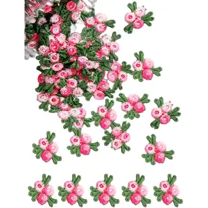 140 Pieces Mini Flower Patches for Clothes Rose Lace Applique Fabric Embroidery Patches for Dress Jean Hat Backpack Headband Embellishment Hot Pink