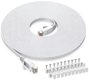 Cat6 Ethernet Cable 20 FT White, Cat-6 Flat RJ45 Computer Internet LAN Network Ethernet Patch Cable Cord - 20 Feet