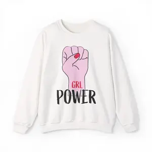 GRL POWER Graphic Fleece Sweatshirt Unisex Long Sleeve Crewneck Soft Cozy Fit Durable Print Everyday Streetwear Empowerment Outfit for Women - Womenswear
