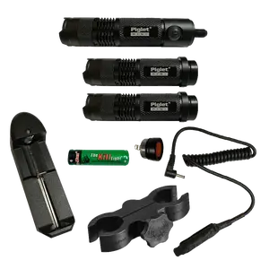 Piglet Mini Archery & Hunting Light Package with 3 Flashlights Green Red White Bow End Tail Cap 100 Yard Illumination Rechargeable Battery