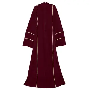 Women's Beautiful Maroon Abaya With Golden Lace Detailing And Included Pockets