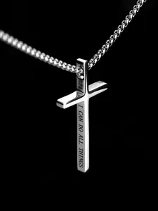 Stainless Steel Cross Pendant Necklace, Fashion Jewelry for Party, Daily Clothing Decor, Trendy All-match & Exquisite Jewelry for Birthday Gift, Engraved Necklace, Dainty Cross Necklace, Cross Charm Necklace