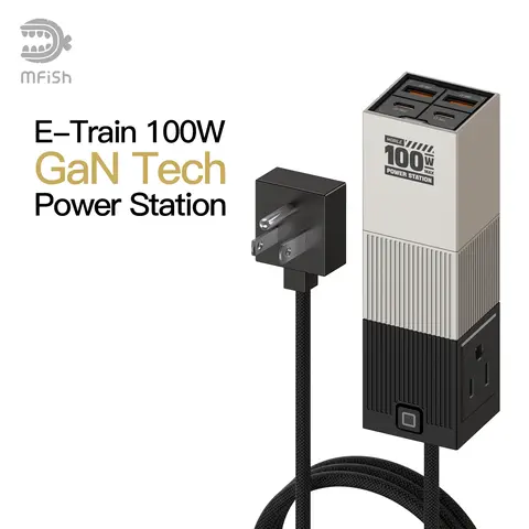 mfish E-Train 100W GaN USB-C Surge Safe Portable Fast Charger - USB Charging Station, CA Prop 65 Certified Desktop Device, 5 ft Cord AC Power Supply for iPhone, MacBook, Samsung Smartphone, Usb Charging Station Chargers, Fast Chargers