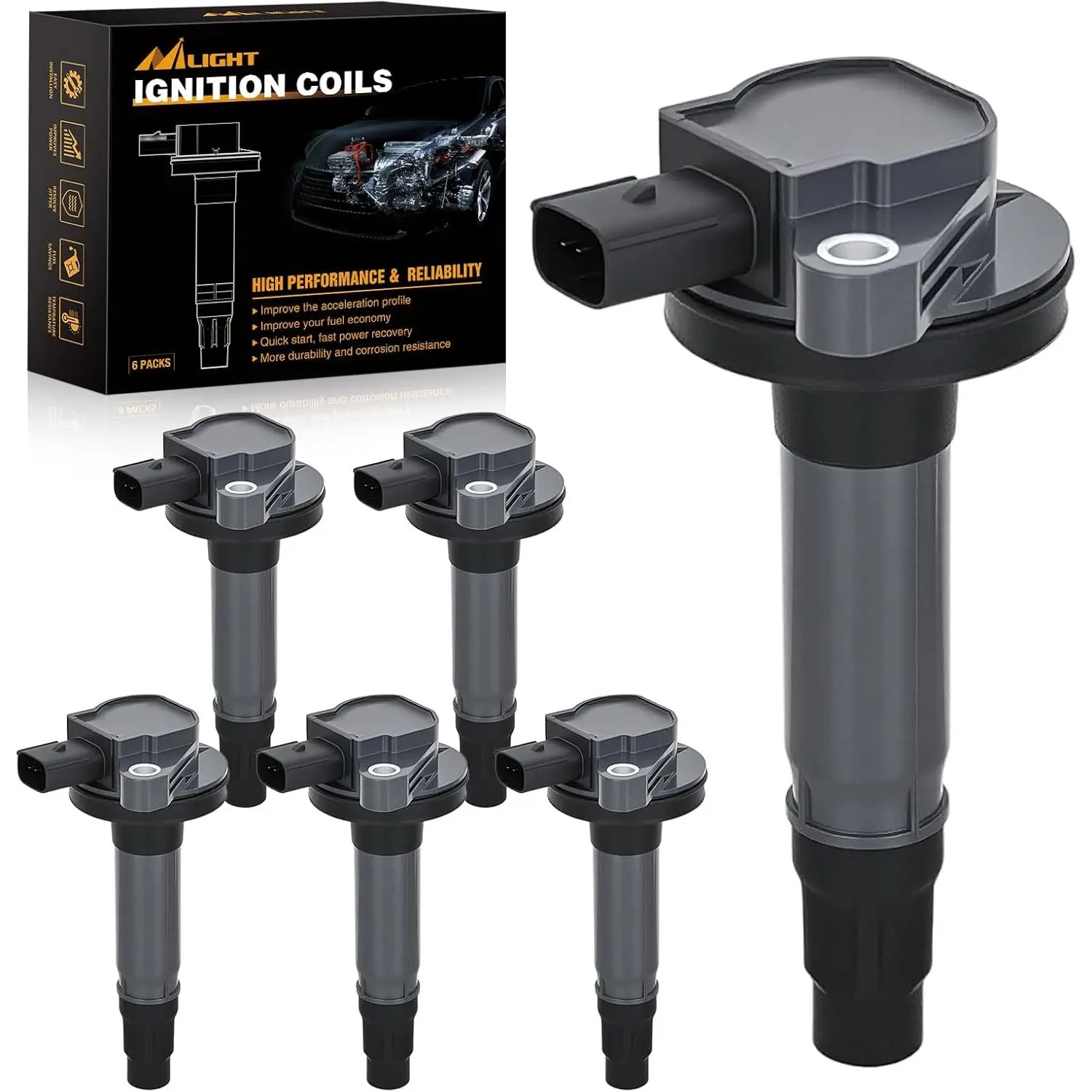 Nilight German Copper Wire Ignition Coil Pack Set of 6 - OE Standard Auto Parts for Ford (Edge,Explorer,F150,Flex,Taurus),Lincoln,Mazda (6,CX-9),Mercury Sable 3.5L-3.7L V6 Naturally Aspirated 2007-2016,OE# UF553 DG520,Fast Start-Up