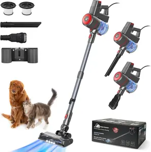 Intercleaner Corded Stick Vacuum Cleaner, 20KPa Powerful Suction with 600W Motor Electric Floor Brush, 4 in 1 Lightweight Bagless Stick Vac with Handheld, for Hardwood Floor Carpet Car Pet Hair