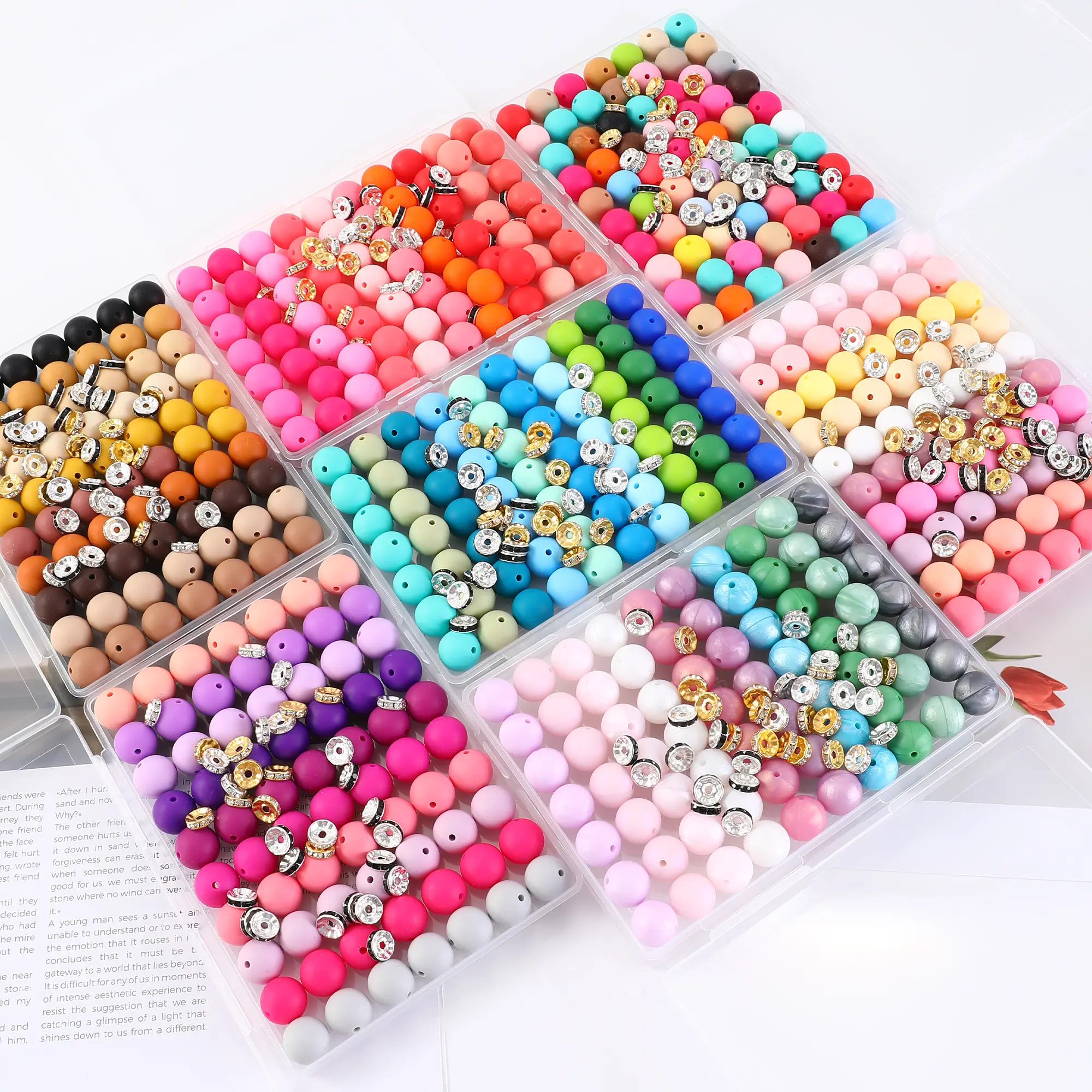 High-Quality 105-Piece Food Grade Silicone Beads Set, Round Straight Holes, Pink Color Series & Purple Series Mix, Beading Making Supplies for DIY Jewelry Decoration
