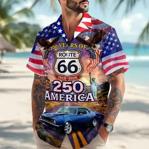 Celebrate 100 Years of Road Route 66 and America 250th Anniversary Custom Car Photo Hawaiian Shirt#TikTokMadeMeBuyIt#AmericanStyle#250Years#Casual Outfit#TrendyTee