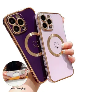 Heart Engraved Mag Safe Silicone Phone Case For iPhone 11/12/13/14 Pro/Pro Max Accessories Luxury