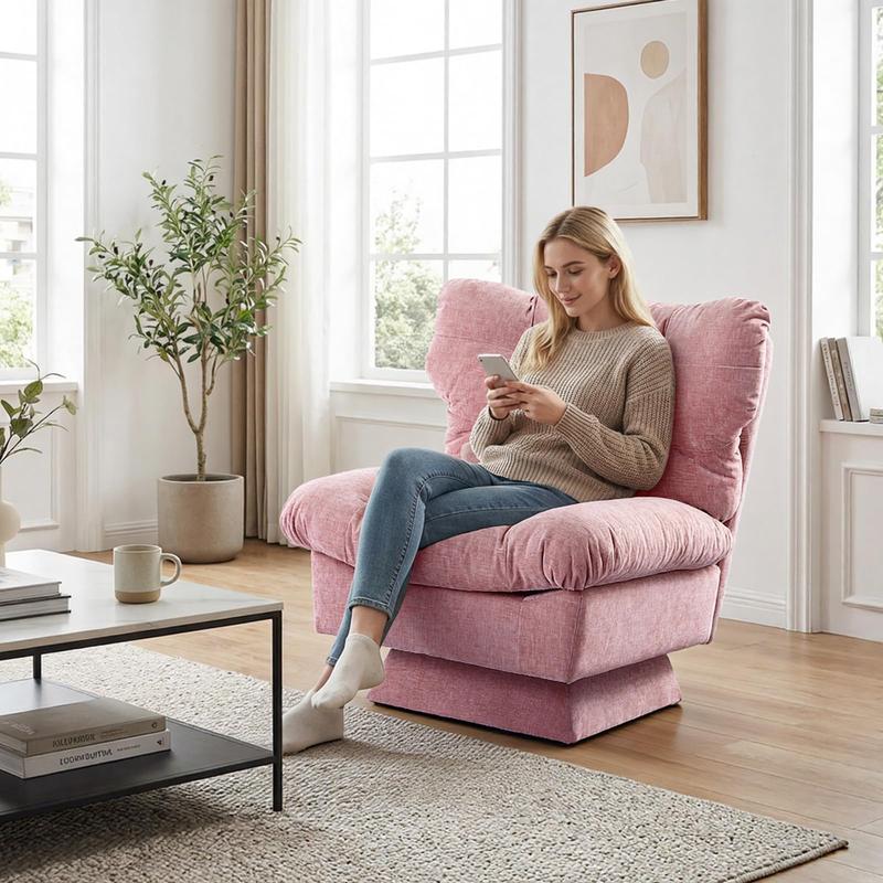 Garvee Oversized Pink Chenille Swivel Accent Chair with 360° Rotation, Thick Cushion, and Cozy Upholstery for Living Room, Bedroom, or Office, Supports up to 300 Lbs