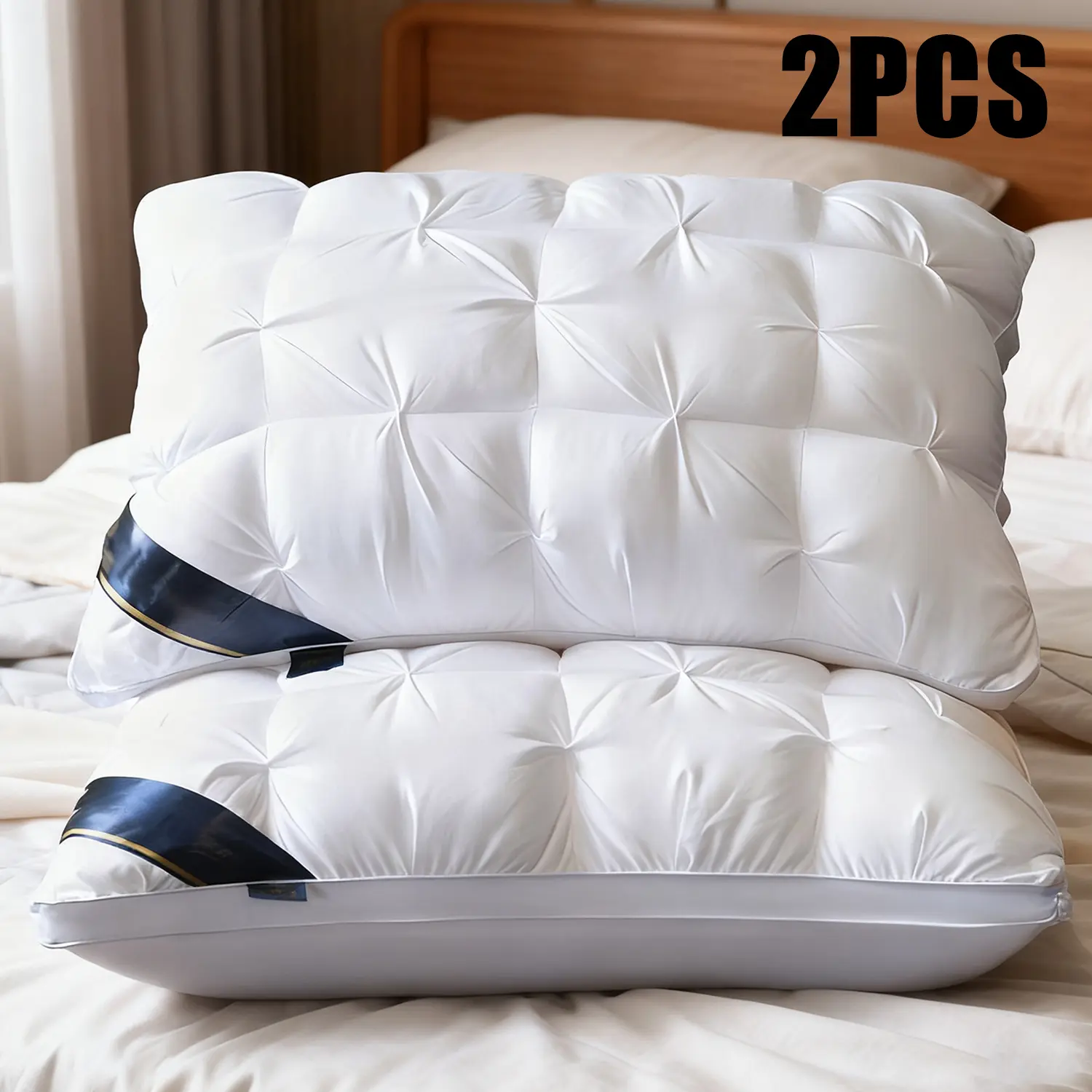 King-Size Pillow Set (2-Pack), Soft, Fluffy, and Supportive Removable Pillowcases, Hotel-Style Standard/Affordable Pillow Set, Suitable for Back, Stomach, or Side Sleepers, Home Goods, Bedroom Decor, Gift for Camping Essentials (White/Gray)