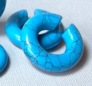 PAIR Turquoise Stone Hanger Ear Weight Plug Gauge Tunnel Organic Body Jewelry