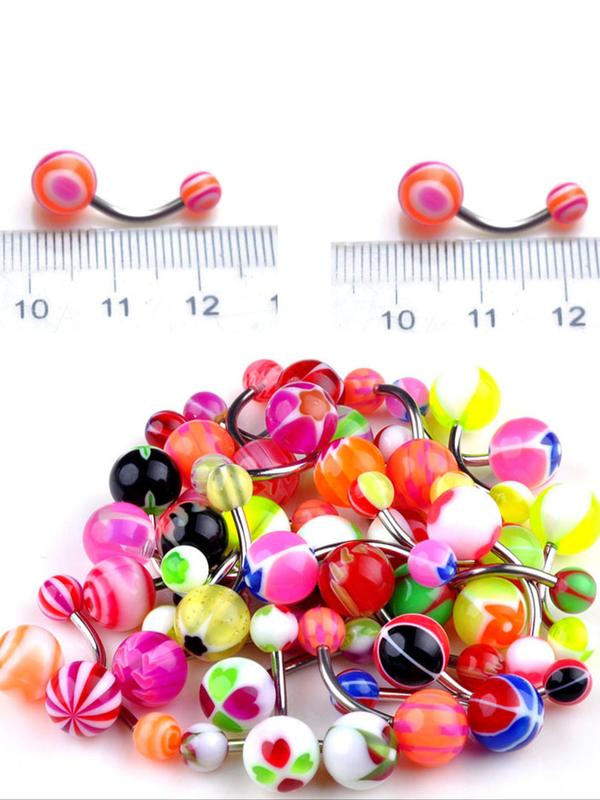 100pcs Stainless Steel Body Jewelry Set, Belly Rings Tongue Piercings Eyebrow Nose Lip Studs, 20 Models, Casual Colorblock Style, Nose Piercings Kit