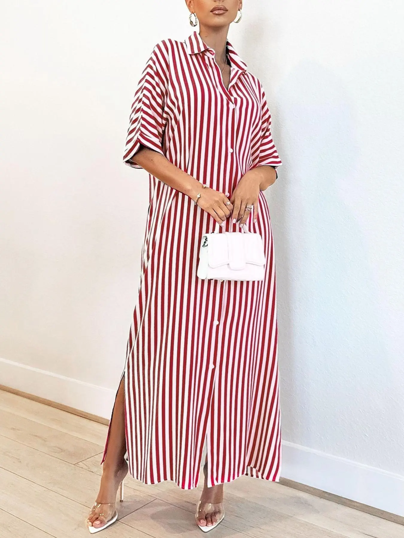 zara striped shirt dress ZARA 100% Cotton Stripe midi shirt dress Long sleeves collar XS M L XL XXL Blue