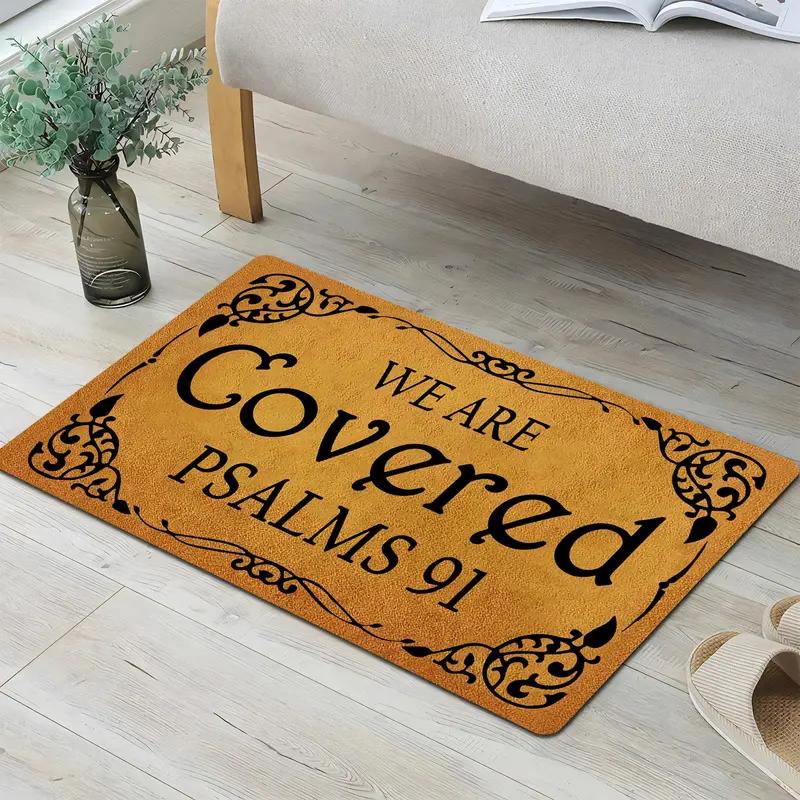 Letter Pattern Door Mat, We Are Covered Psalms 91 Print Non-slip Floor Mat, Decorative Mat for Home, Home Decoration Mat, Religious Doormat, Indoor Door Mat