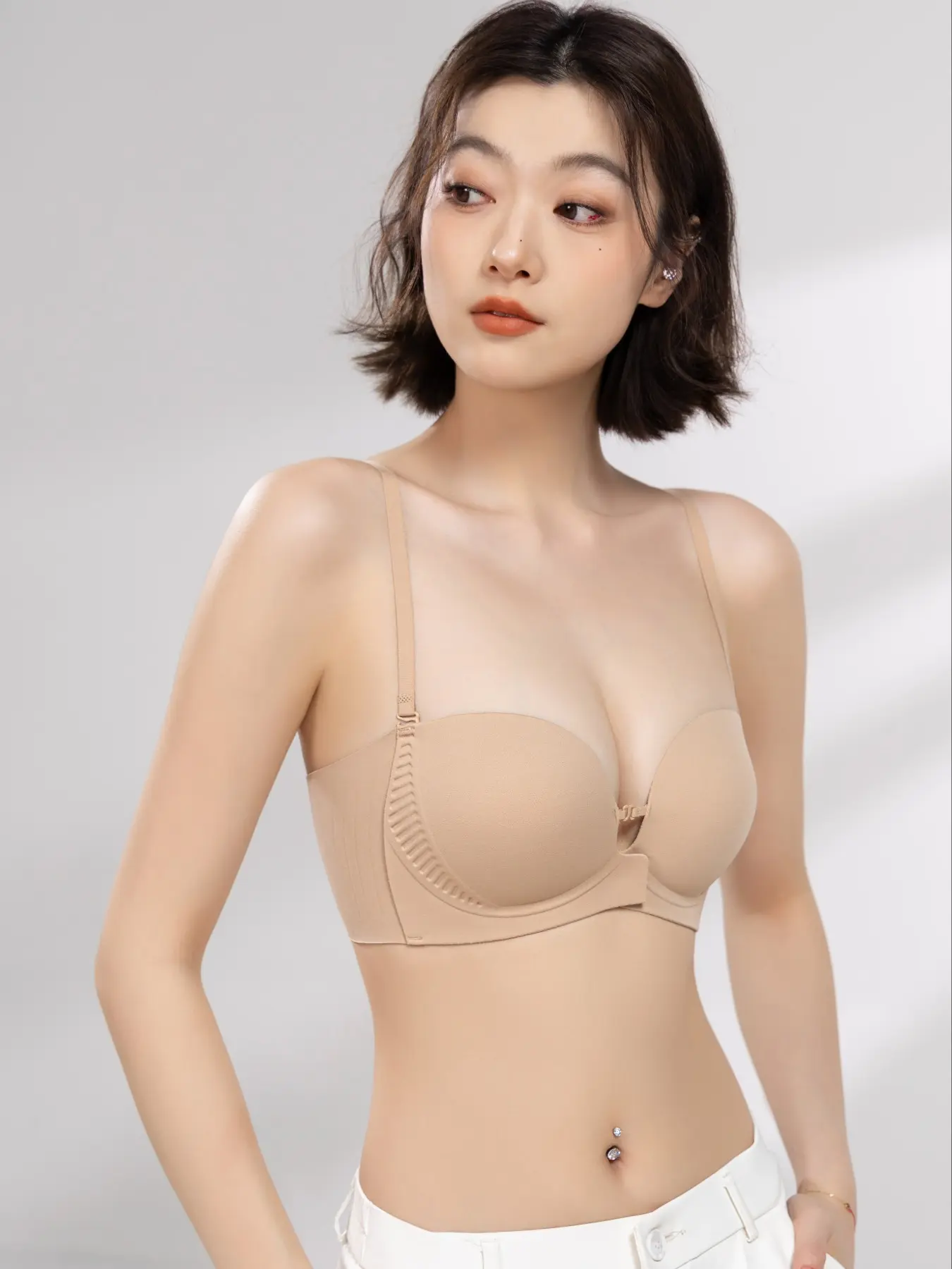 Women's Front Buckle Halter Bra, Detachable Straps, High Support Seamless Comfort Underwear, Casual Daily Wear, 1/2pcs