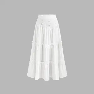 Cider [size 0-26] Woven Mid Rise Lettuce Trim Tiered Maxi Skirt