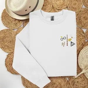 Embroidered Wizard Sweatshirt, Magical Symbols Crewneck, Cozy Bookish Gift for Movie Lovers, Fantasy Aesthetic Fall Sweater