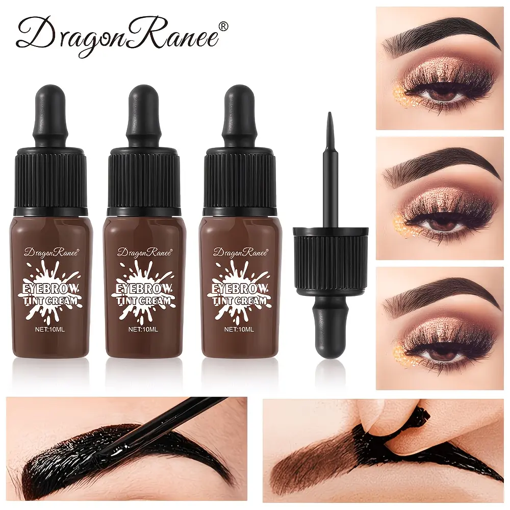 Waterproof tint eyebrow gel, 3-piece set of long-lasting liquid brow tint, smudge-proof brow gel cream filler pen, ultra-fine brush for full brows and mascara, women's eye makeup gift -01