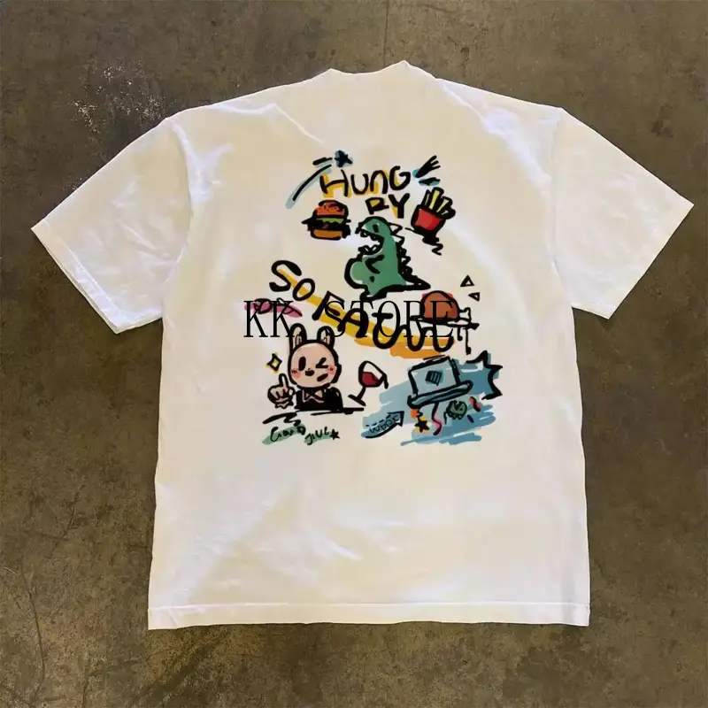 American Graffiti Cartoon Animal Graphic T-Shirt | Vintage Streetwear Unisex Tee | 100% Cotton Short Sleeve Top for Men & Women | Trendy Casual Fashion Shirt | SKU zmxtrplqav