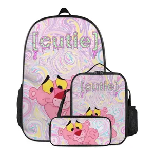 Cute Pink panther movies Backpack 3pc set with Lunch Bag Pencil Case Print Casual Pink panther backpacks The pink panther show women Lightweight Laptop Backpack for holiday and party gifts