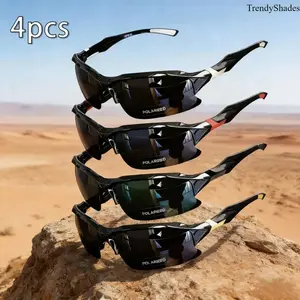 4pcs Set YUKY Men's Polarized Fashionable Sunglasses - Fitness, Running, Outdoor Sunglasses with TAC Polarized Lenses - Dreamy True-color Coated Multi-color Options - Suitable for Daily Wear, Casual Wear, Home Use, Outdoor