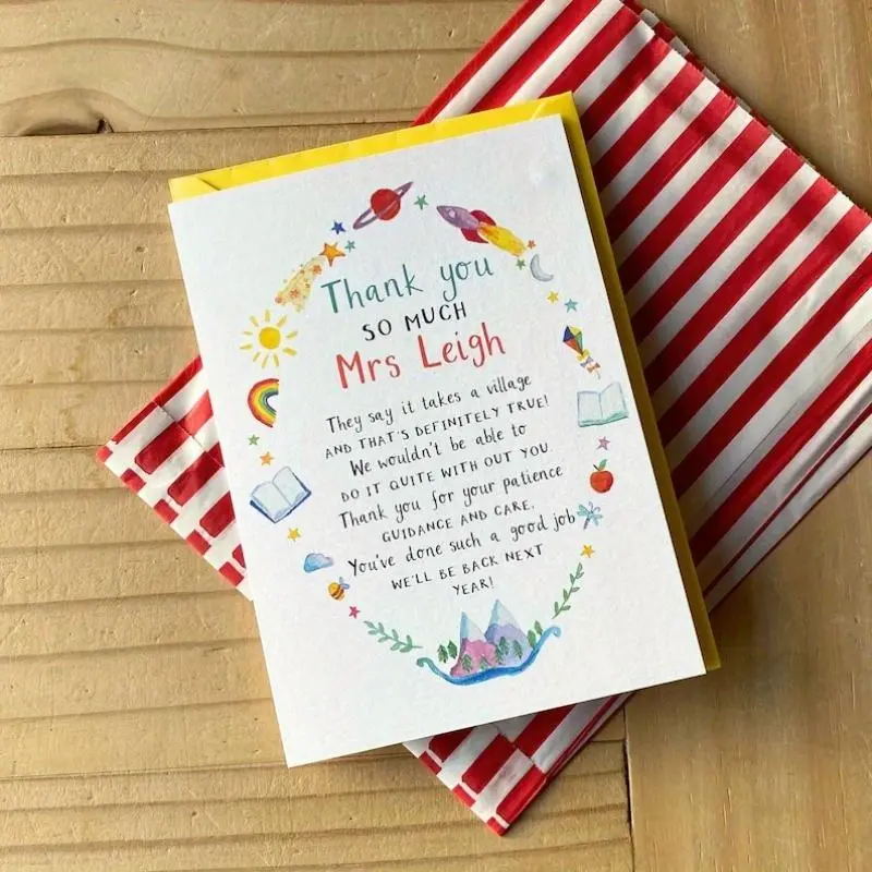 Thank You Teacher Card, Personalised Card for Teaching Assistant, Celebrate Growth with Unique Design, Special Gift for Educators