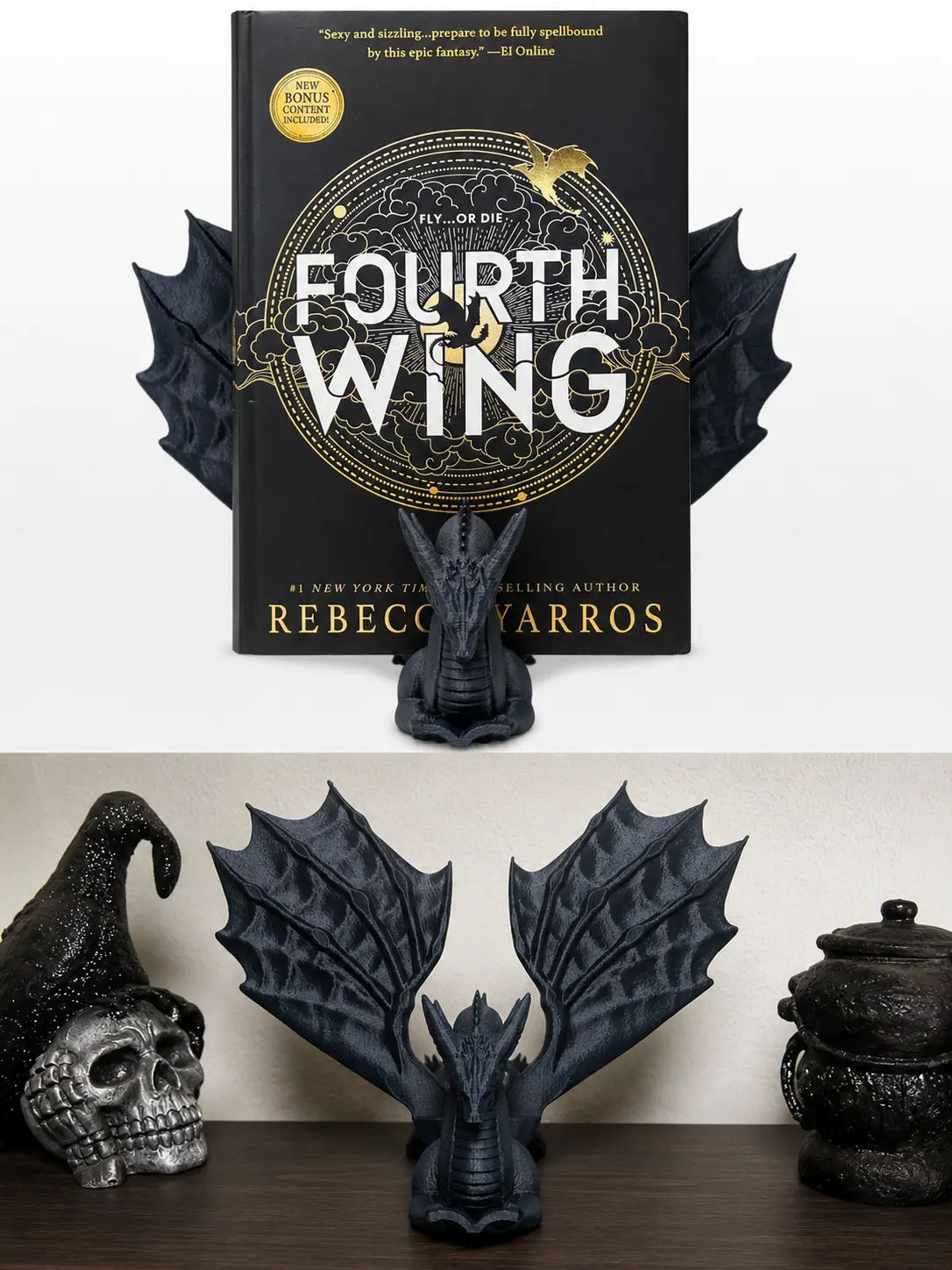 Book Wyrm Display Stand - Dragon Theme Wyrm Stand, Decorative Fantasy Vertical Storage Organizer Bookends, 10x10x8" Desktop Fit Office Stationery & Supplies, Book Lover Gift for Office (10in Deep), Book Ends, Fantasy Fans