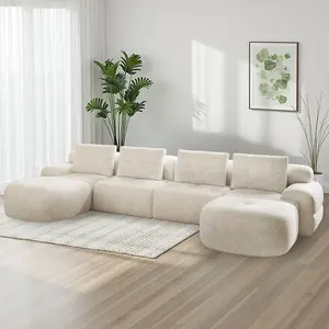 [Summervibes] 145'' U-Shaped Modular Boneless Sectional Sofa, Full-Foam Structure, Woven Fabric Upholstery & Compression Pack, Oversized Modern Living Room Couch, Long-Lasting Comfort. Ideal Cozy Home Furniture for Family, Couples & Parents