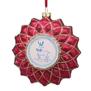 Red Mosaic Reindeer Glass Ornament