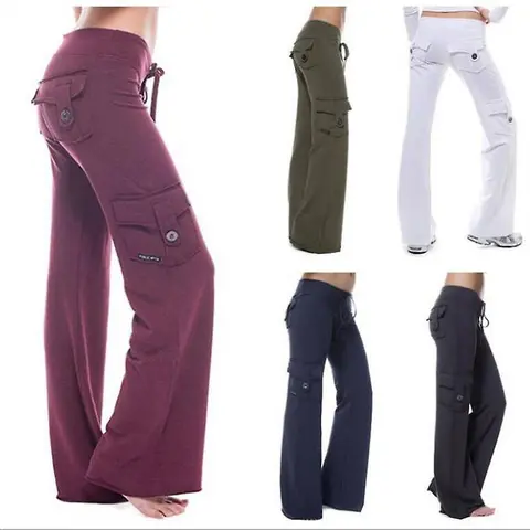 Women's Flex High Waisted Multi Pocket Cargo Spandex Trouser - Stretchy Elastic Sporty Yoga Pants with High Rise Fit, Casual Comfy Bottoms for Gym Workouts & Casual Wear