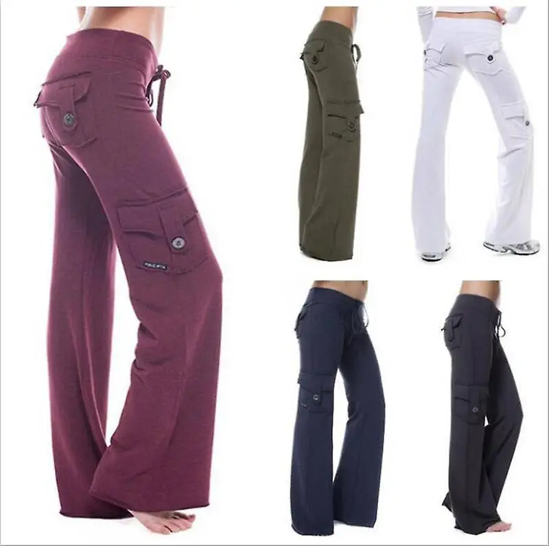 Women's Yoga Pant High Waist Casual Cargo Pants with Pockets Comfortable Soft Bottom Gym Stretchy Womenswear Elastic Sporty Fit Leggings Style Workout