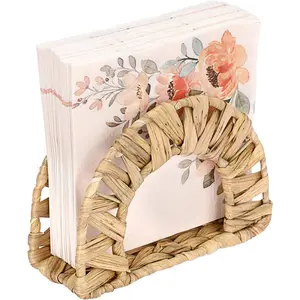 Napkin Holder-Water Hyacinth Kitchen Napkins Holder for Table Wicker Napkin Holder Stand for Paper Napkins Rustic Napkin Holders for Kitchen Dining Table Party Bar Restaurant Picnic RV Decor