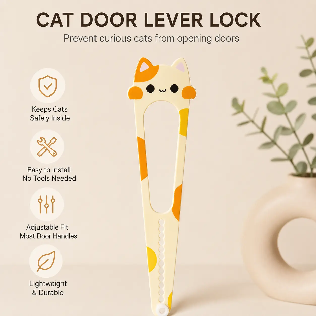 1 Count Cartoon Cat Shaped No Drill Adjustable Door Latch, Door Spacer for Cats to Freely Enter and Pass Through Home Interior Doors