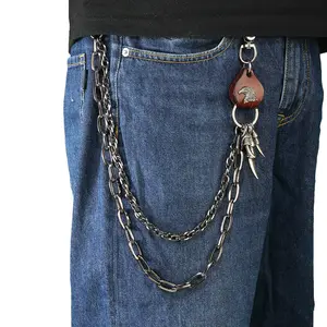 Vintage Eagle & Claw Pants Chain, Double-Layer Metal Wallet Chain with Leather Accent, Gothic Punk Waist Chain Keychain for Jeans, Y2K Streetwear Accessory for Men & Women