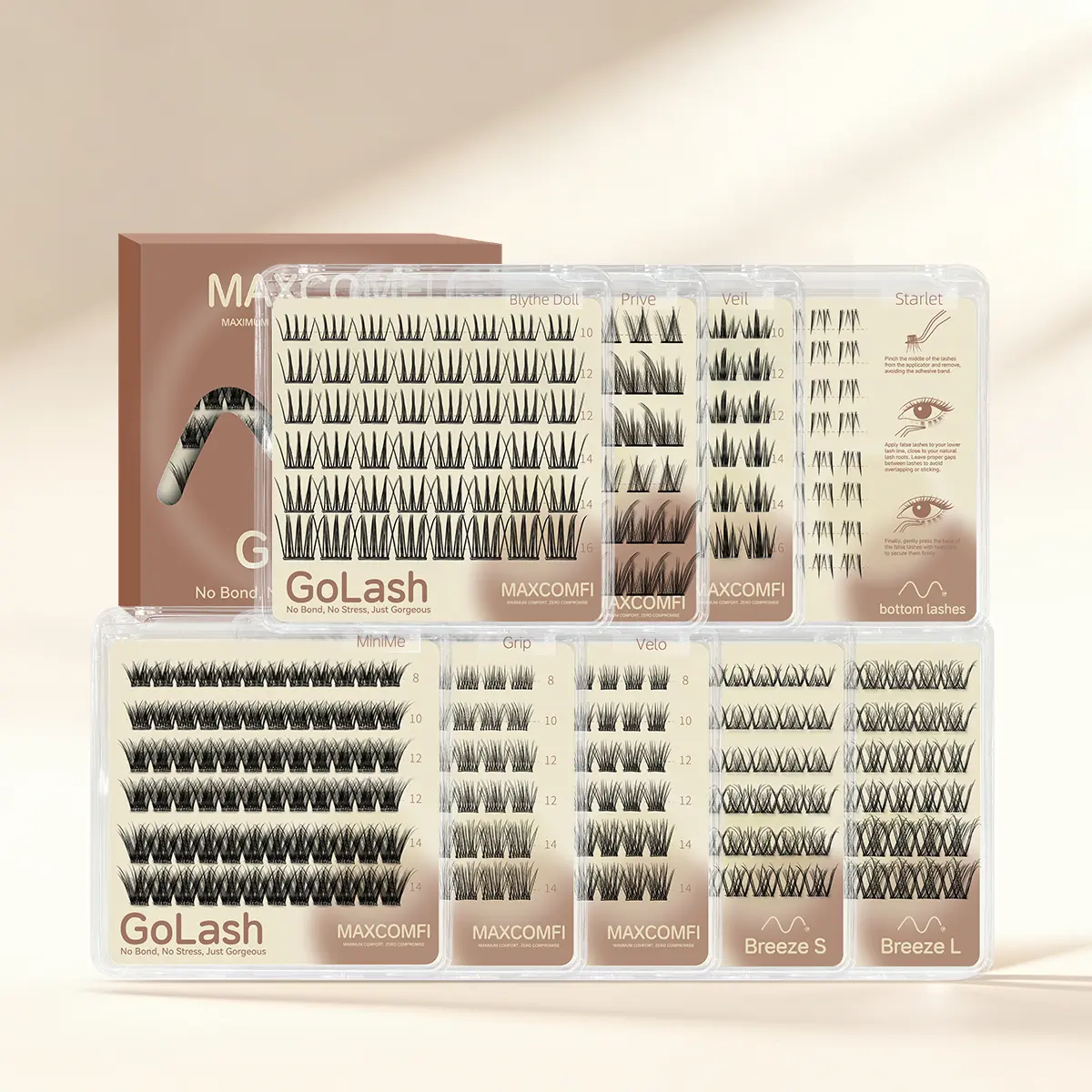 Maxcomfi GOLASH Glueless Press-On DIY Lash Clusters Collection | Zero Glue Self-Adhesive Wispy Individual Lashes, Breeze ZeroFeel Glueless,