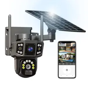 Solar Powered Security Camera, Dual Lens Surveillance, 2K Wireless Outdoor Security Camera, Dual Lens Solar Camera Outdoor Wireless Security Camera with Two-way Audio