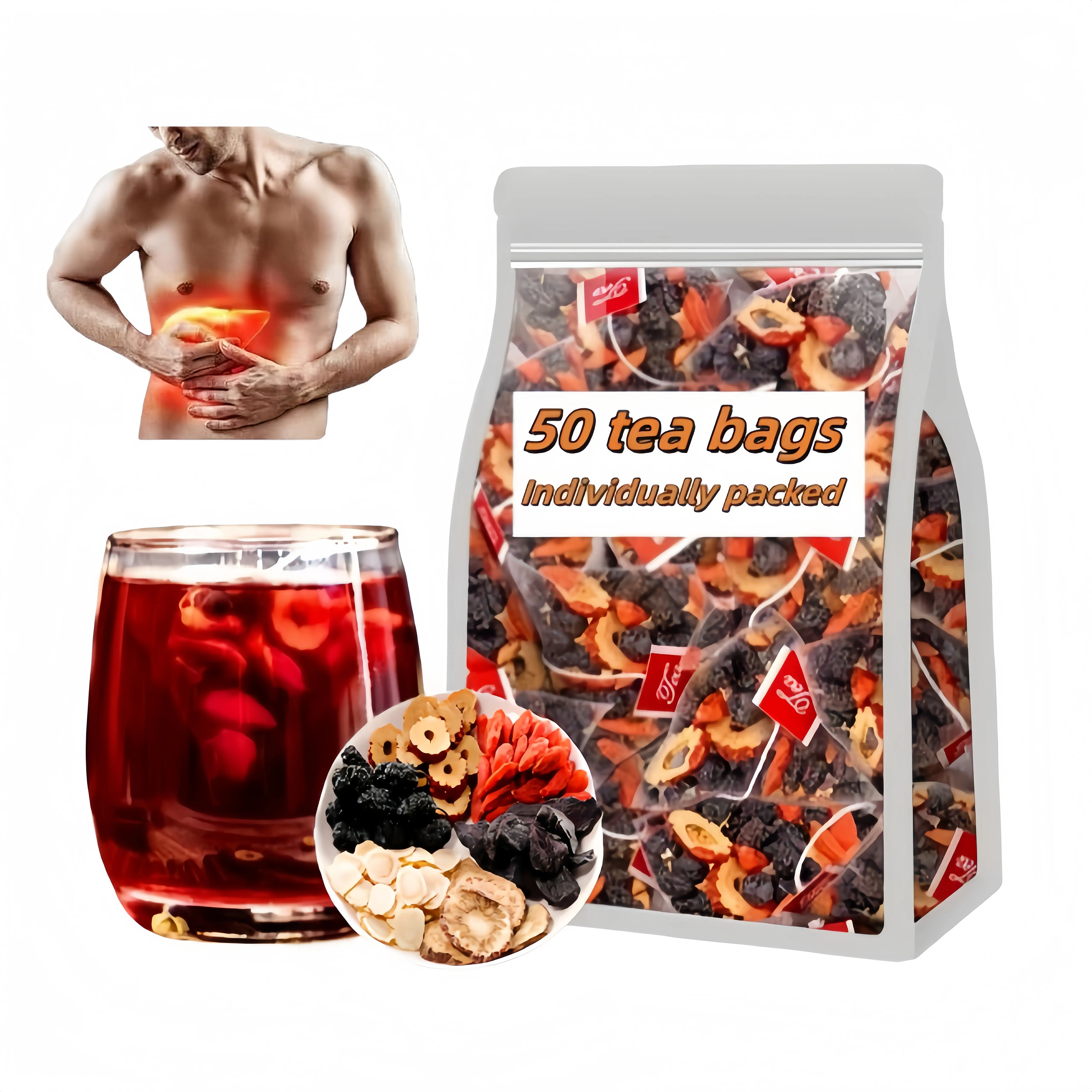 Kidney Tea Formula Ginseng Five Treasure Tea - Red Date Wolfberry Natural Chinese Herbal Tea for Men & Women, te de riñon Saludable Organica Beverage