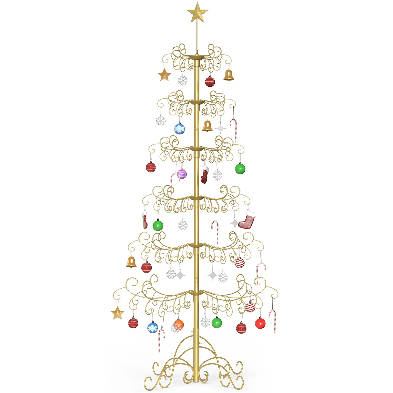 Naudacaa Gold Wrought Iron Christmas Tree Stand - 6Ft/7Ft Metal Spiral Ornament Display Holder for Hanging Glass Balls, Halloween, Elegant Holiday Home Decorations, Elegant Decoration
