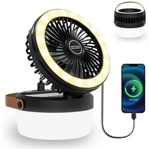 3-in-1 Camping Fan, Portable Solar Fan Rechargeable with LED Lantern,   & Solar Camping Fan Light with  Hook for Tent, 3 Speeds USB Fans for Camping Essentials, RV Travel, Outdoor