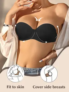 Women's Backless Push-Up Bralette, Strapless, Halter Neck Design, Medium Support, Fit, Plain Pattern, Elegant Style, All Seasons Wear, Underwear