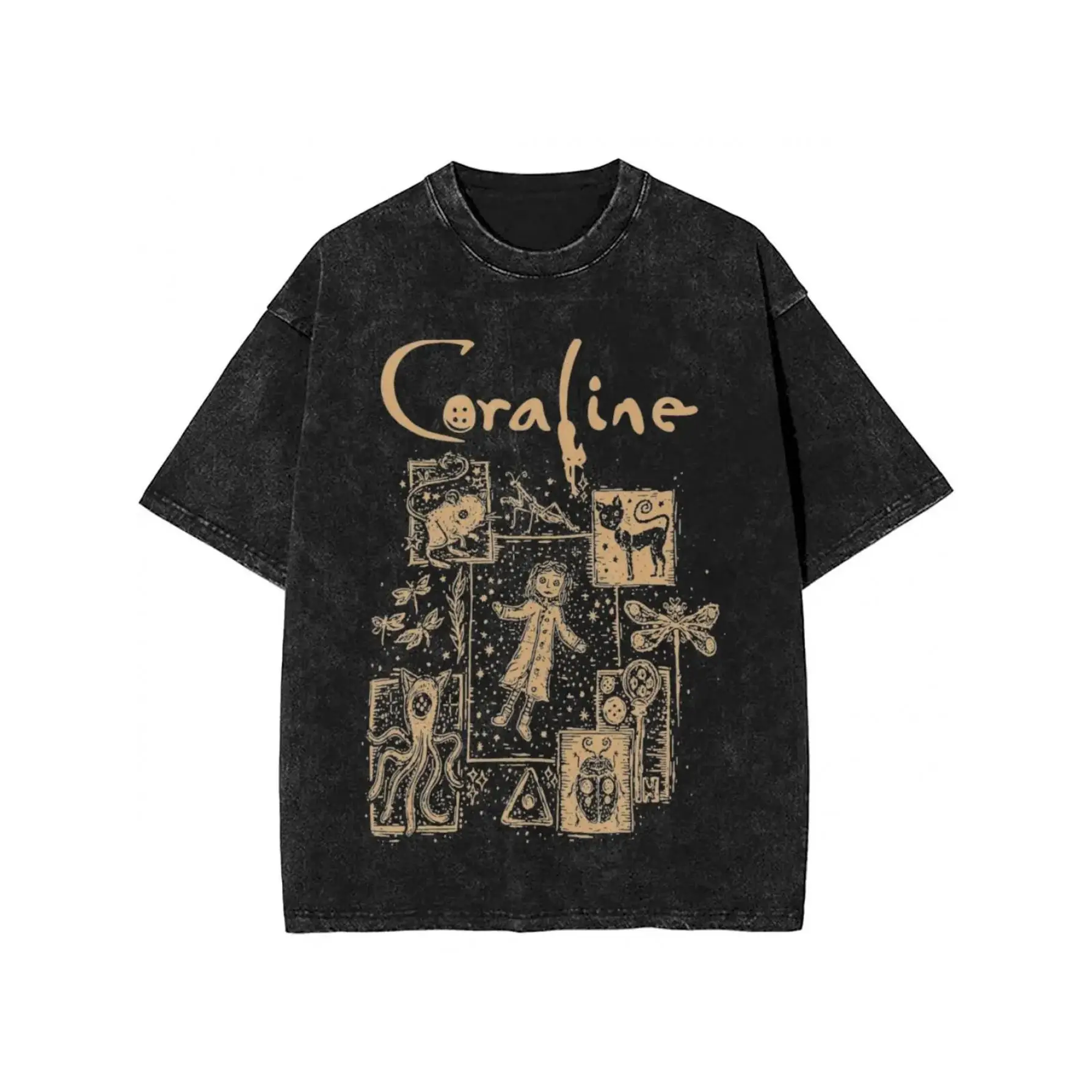 [Coraline Cat Doll Tee] Soft Cotton Coraline Cat Doll Graphic T-Shirt - Hip Hop Streetwear, 100% Cotton T-Shirt - Versatile for Casual, Sports, Festi