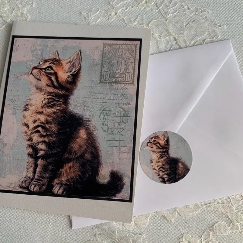 Handmade Greeting Card with Envelope – Decorative Seal & Faux Stamp, 4.25” x 5.5”