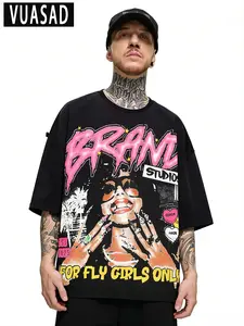 West Coast Street Vintage Hot Girl Loose Fit T-Shirt, for Fly Girls Only Print, High Street Trendy Short Sleeve, Casual Style