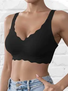 4 Pack Women's Seamless Wireless Deep V Bras with Wide Adjustable Straps, Comfortable Breathable Daily Wear Underwear