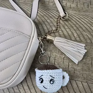 Knitted Coffee Cup Keychain 100% Cotton with Tassel Charm for Accessories Whimsy