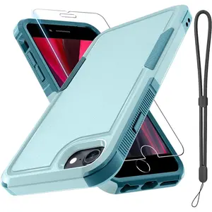 iPhone 8/7/SE 2022/2020 Case with Screen Protector, Military Grade Heavy Duty Shockproof Phone Cover, Wrist Lanyard Strap - Protection