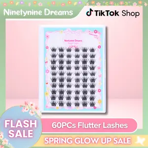 Ninetynine Dreams 60PCs Flutter Lashes | Wispy Natural False Eyelash Clusters — Soft Lightweight Reusable Ultra-Thin Band Waterproof Long-Lasting 9-13mm C+ Curl Pre-Mapped Beginner Friendly DIY Lashes for Everyday Makeup