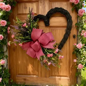 Heart Shaped Lavender Wreath for Valentine's Day or Mother's Day, Charming Front Door Decoration, Perfect for Home and Garden, Doorframe Ornament