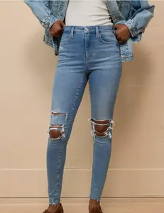 High-Waisted Skinny Jeggings for Women, Ripped Stretch Cotton Denim, Lightweight Comfortable Streetwear, Basic